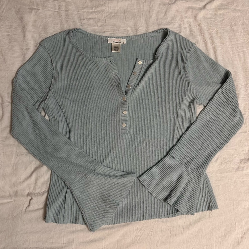 Light Blue Ribbed Henley Top